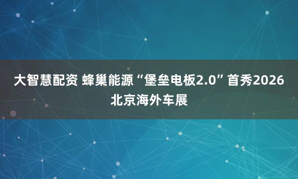 大智慧配资 蜂巢能源“堡垒电板2.0”首秀2026北京海外车展