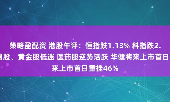 策略盈配资 港股午评:恒指跌1.13% 科指跌2.21% 科网股、黄金股低迷 医药股逆势活跃 华健将来上市首日重挫46%